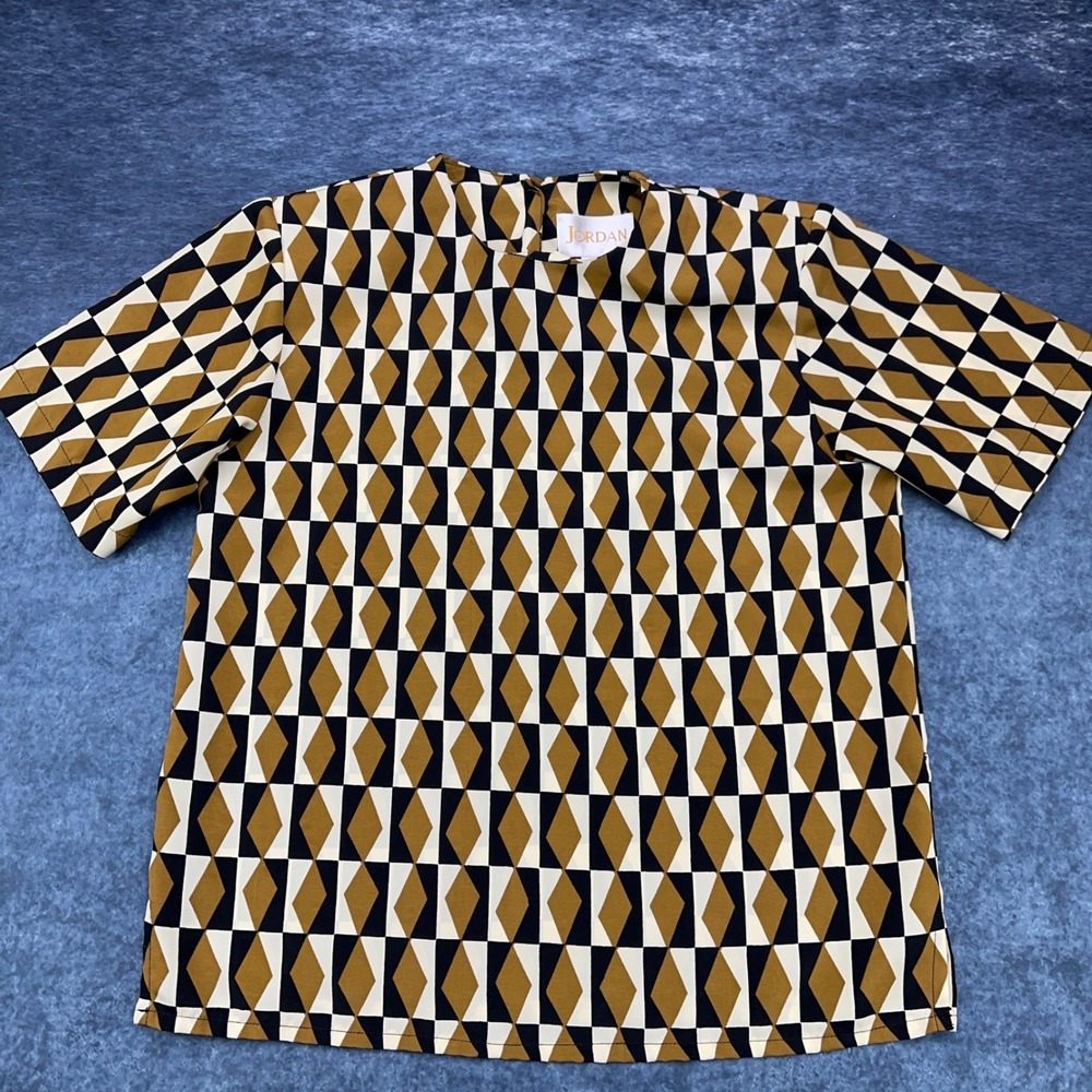 Jordan Womens Short Sleeve Geometric Diamond Print Blouse Mustard Black Size S